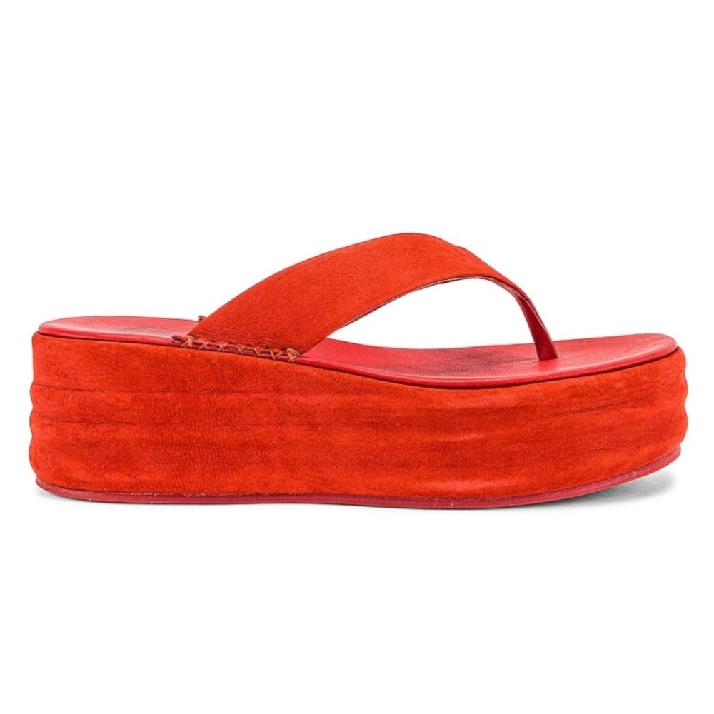 Red Platform Suede Flip Flop Sandals - Women's